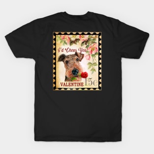 Airedale terrier Vintage Valentine Funny Dog With Rose T-Shirt